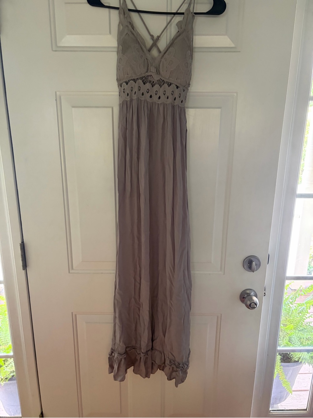 Pink Lilly Sleeveless Lace-Top Maxi Dress in Grey
